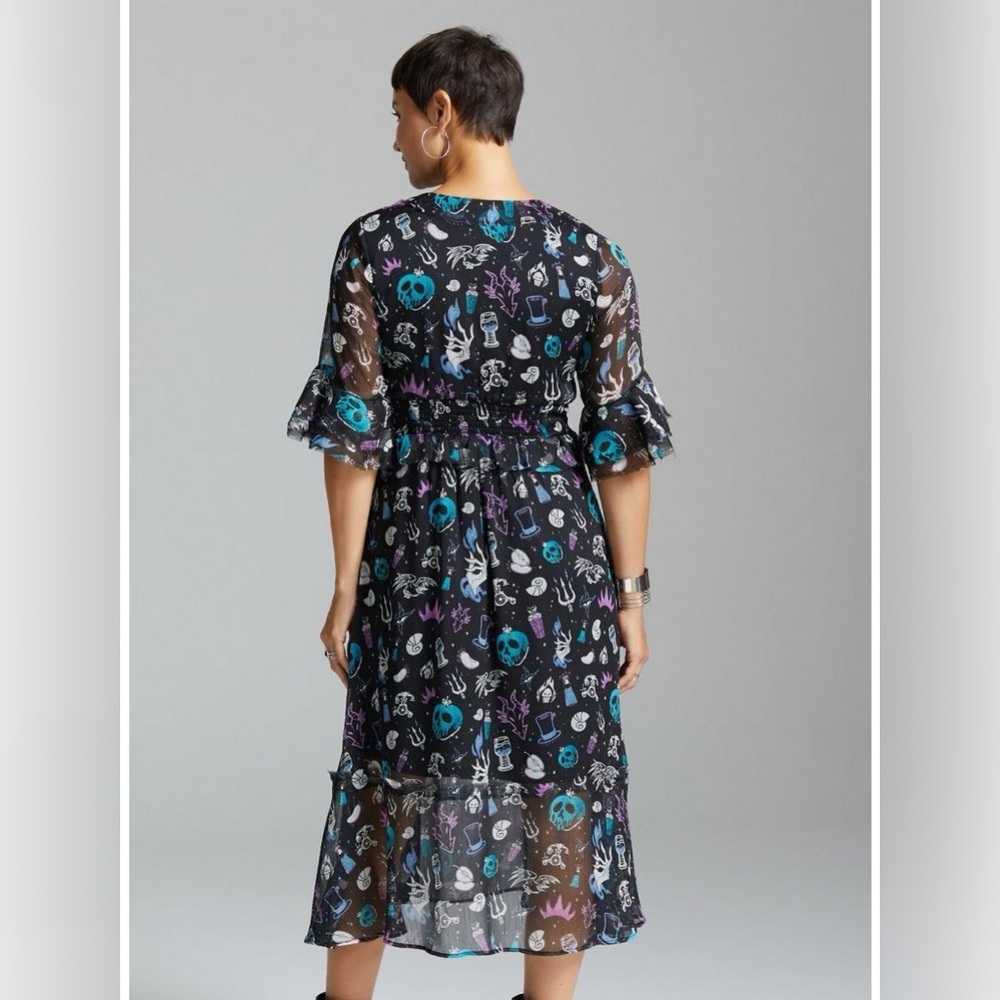 Disney villains chiffon ruffle trim midi dress nwot - Picture 2 of 4